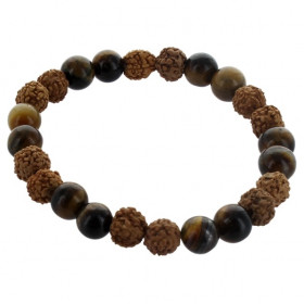 Bracelet Oeil de Tigre et Rudraksha Perles rondes 8 mm